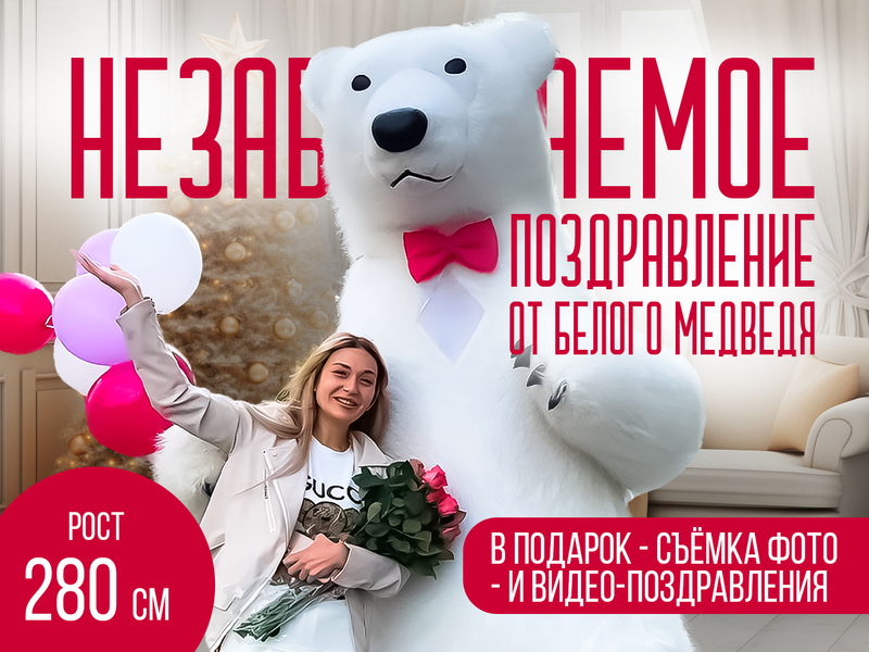Белый Мишка поздравление / Ростовые куклы / Аниматор