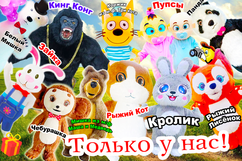 Белый Мишка, Чебурашка,Панда и т.д.