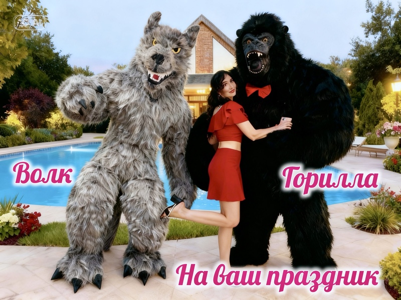 Горилла поздравление / Серый волк / Ростовые куклы 