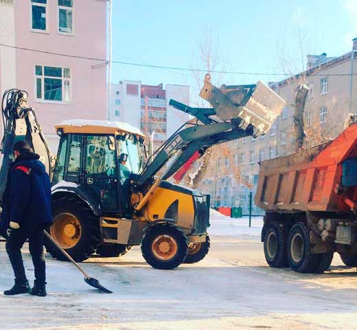 Уборка, загрузка ЭП и вывоз снега на КАМАЗах