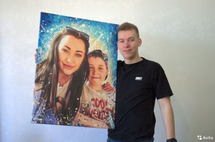 Портрет по фото на холсте на Новый Год Прм