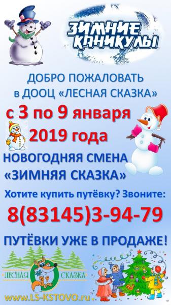 Зимние каникулы в детском лагере с 3 по 9 января 2019